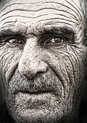 Man with deep wrinkles